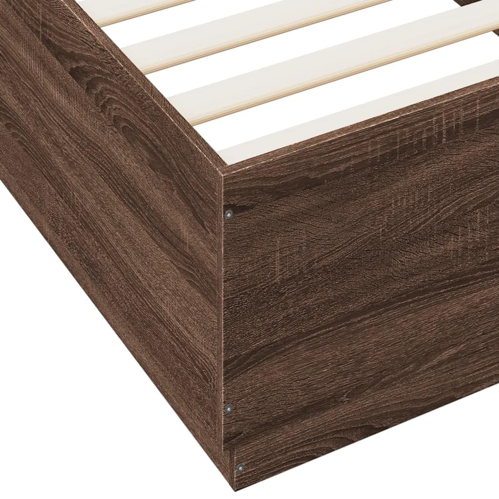 Bettgestell 90x200 cm Braun Eichen-Optik aus Holzwerkstoff mit Sperrholzlatten Modernes Design Robust und Langlebig für Jugendzimmer Erstwohnung und Gästezimmer