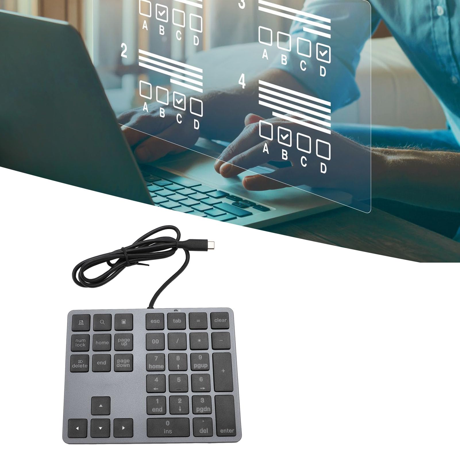 Tastierino Numerico Cablato Design Sottile per un Efficiente Inserimento Dati per Laptop e PC Desktop 34 Tasti USB C 3.1