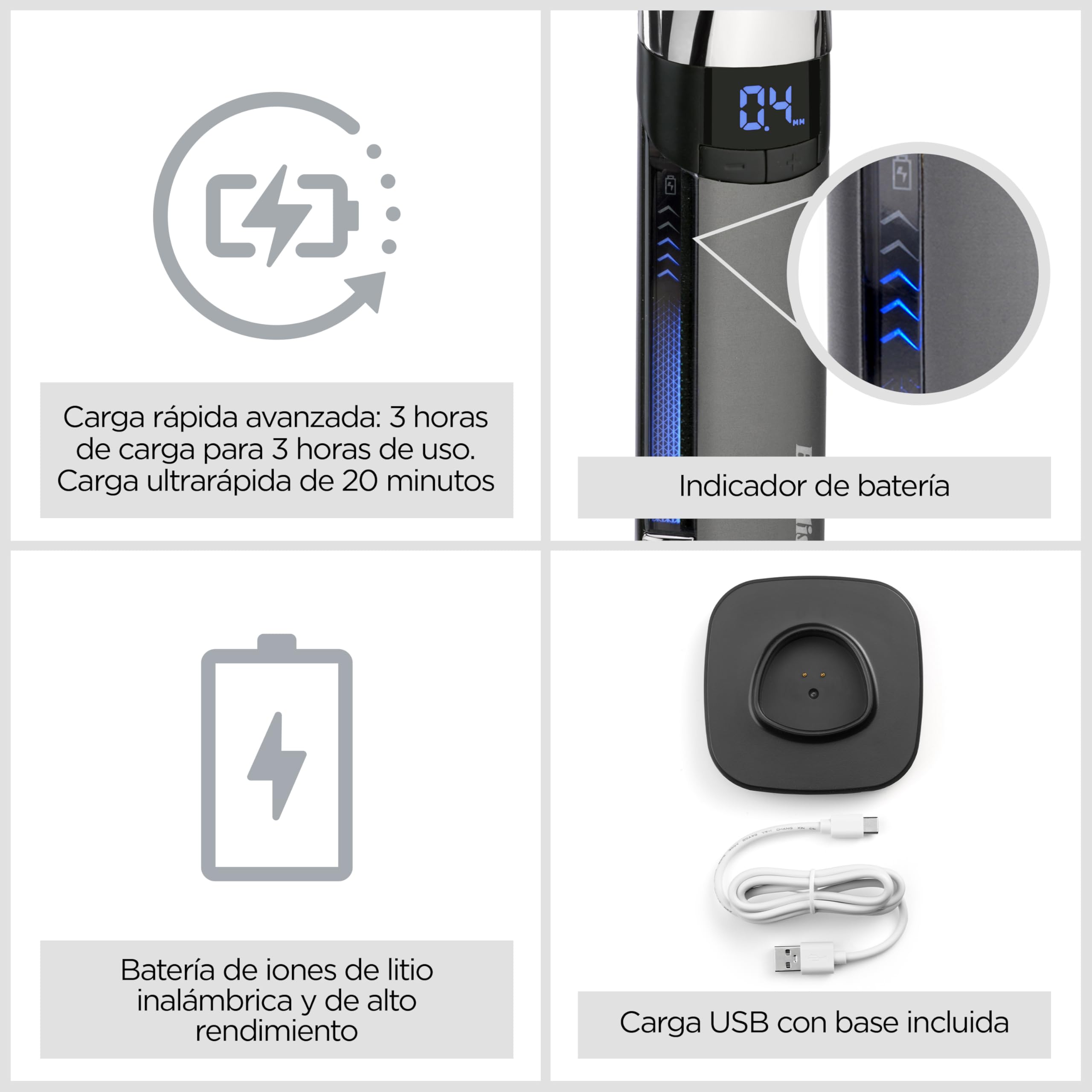 BaByliss Super‑X Cortabarbas Stubble – Cortabarbas impermeable con cuchillas de acero japonés, control motorizado (0,4–5 mm), pantalla digital, batería de litio, 90 minutos de autonomía, S996E