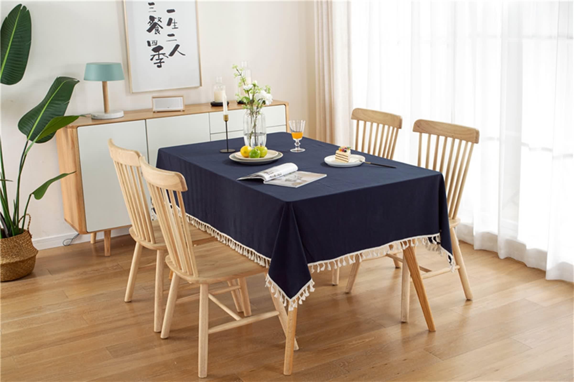 Tovaglia Cotone Cucina, Tovaglia Tavolo Feste Blu Navy Tinta Unita con Nappa Copritavolo 130X180CM per Soggiorno