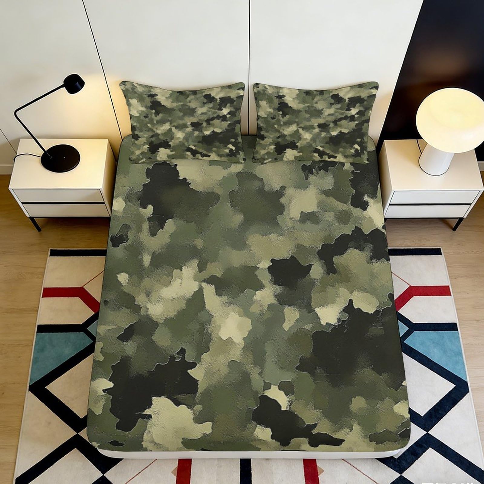 Jqzkxnhpbr Style-4 3D Printed Camouflage Green Fitted Sheet Microfiber Soft Breathable Army Pattern Mattress Cover For Bedroom Dorm Mattress Protection Decor 90X200x25cm