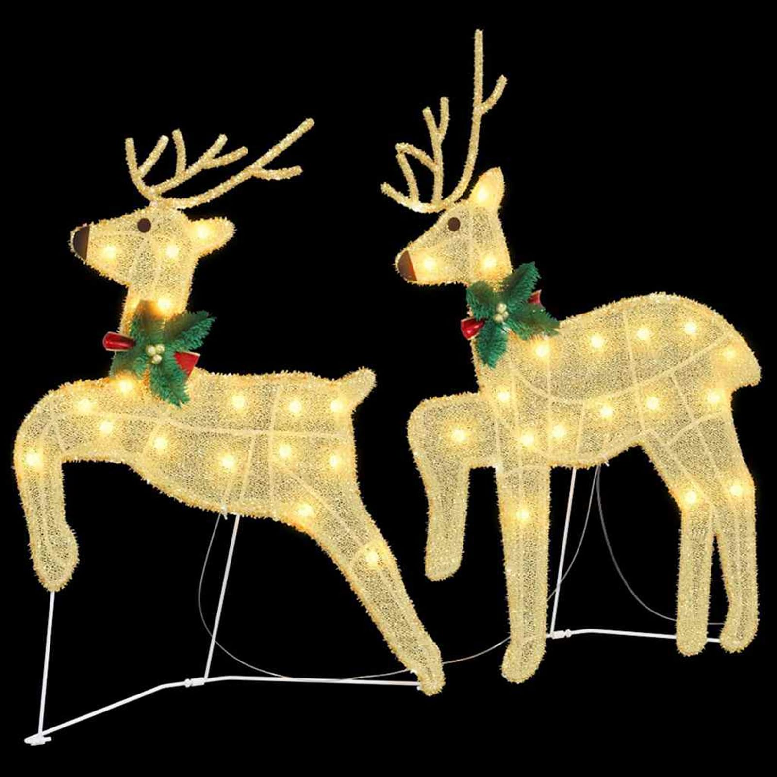 Gecheer LED Rentier Deko 2er Set, Stoff Figur mit warmweißem Licht USB betrieben Art Déco Design, 65cm und 58cm hoch for Wohnzimmer Garten Weihnachtsdekoration
