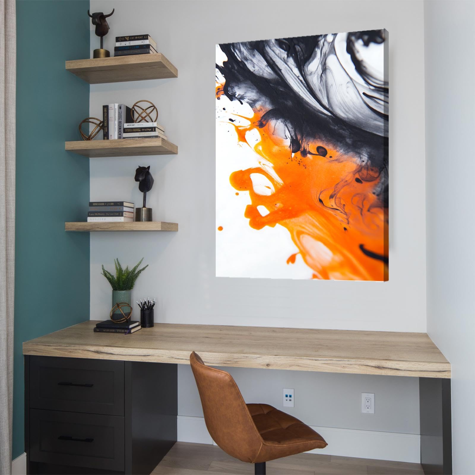 Nowoczesny tusz na płótnie, sztuka i sztuka ścienna, obrazy żółte i czarne, plakat druk do domu, sypialni, biura, dekoracja gotowa do zawieszenia, 70 x 100 cm, rama wewnętrzna