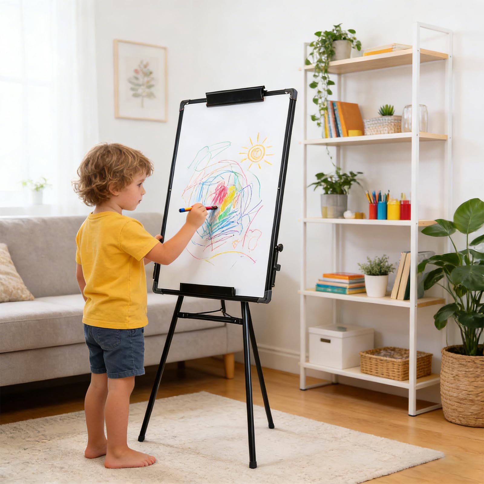 Tableau Blanc Effacable sur Pied, Portable Léger, Magnétique sur Pied, Réglable, Effaçable à Sec, pour Bureau, École, Maison, Mobile Paperboard Pliable de Tableau de ConféRence (70 x 100 cm (Noir))
