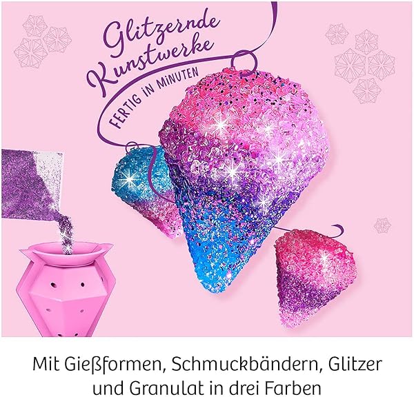 KOSMOS 657758 Glitzer-Diamanten, Funkelnde Schmuck-Anhänger erstellen und gestalten, mit Gießformen, Schmuckbändern, Glitzer, Granulat in 3 Farben, Experimentierset für Kinder von 8-12 Jahren - 4