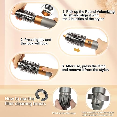 Miniatura 5 de YTCHYYSK Cepillo voluminizador redondo NíquelCobre y Filtro Cepillo de limpieza para Dyson Airwrap Accesorios Hair Styler Limp Flat Hair Volumizer