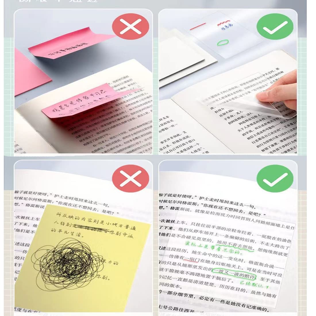 Notas Adhesivas Transparentes De Colores Pastel - Bloc Con 105 Hojas Extraíbles - Para Notas, Recordatorios Y Organización En Trabajo O Estudio