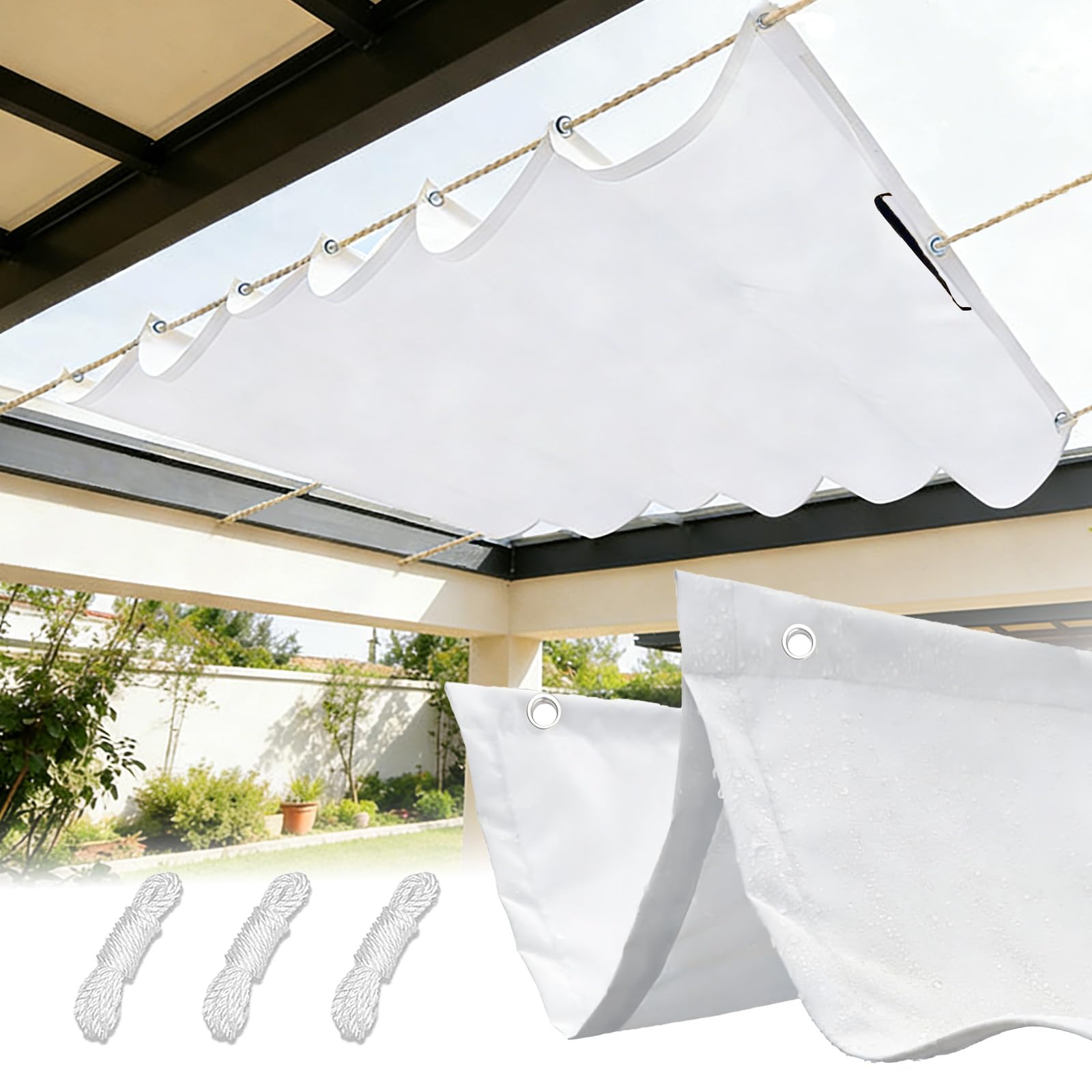 Voile d'ombrage Retractable à Vagues avec œillets et Corde