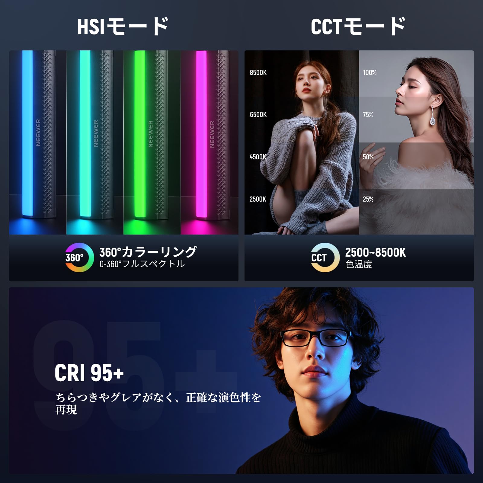 間接照明ＲＧＢライトバー（９本set）（黒） Amazon | NEEWER RGBスティックライト マグネット式 卓上三脚付属