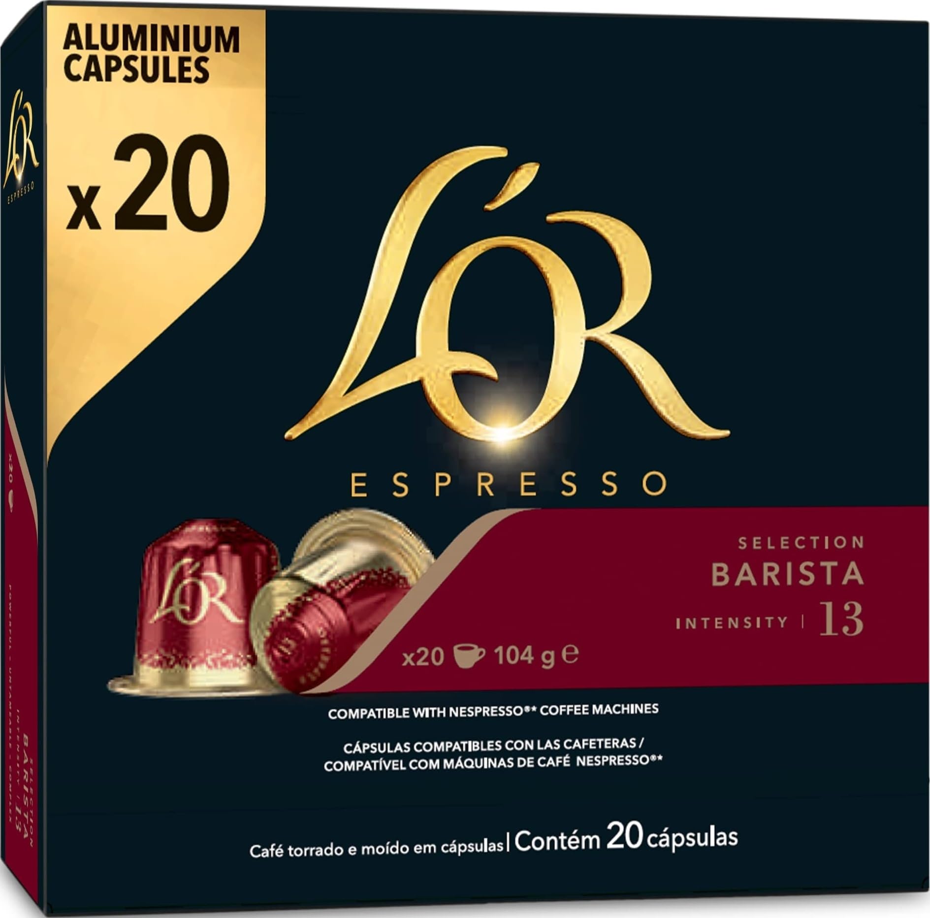 L'OR Cápsulas de Café Barista | Intensidad 13 | 20 Cápsulas Compatibles Nespresso