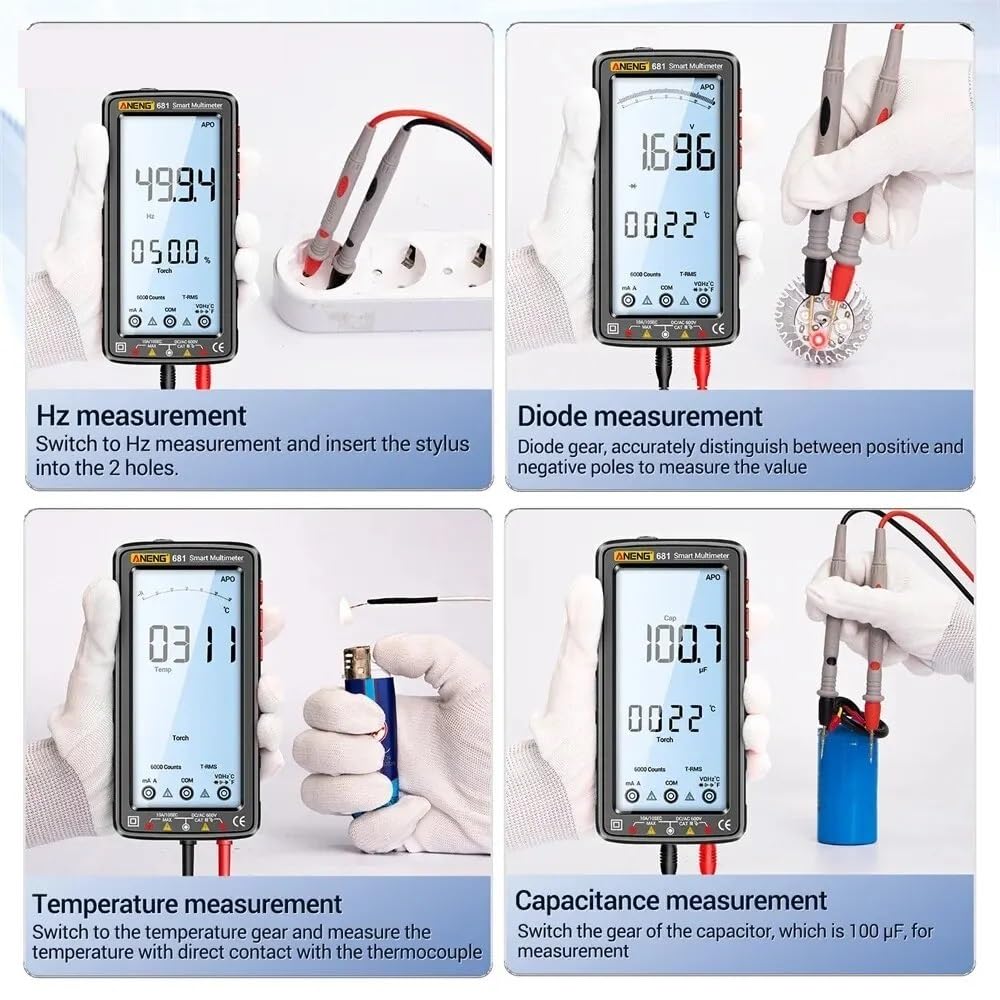 Multímetro profesional Digital recargable 681, probador de voltaje sin contacto, medidor de voltaje CA/CC, probador de corriente con pantalla LCD(681 black pro)