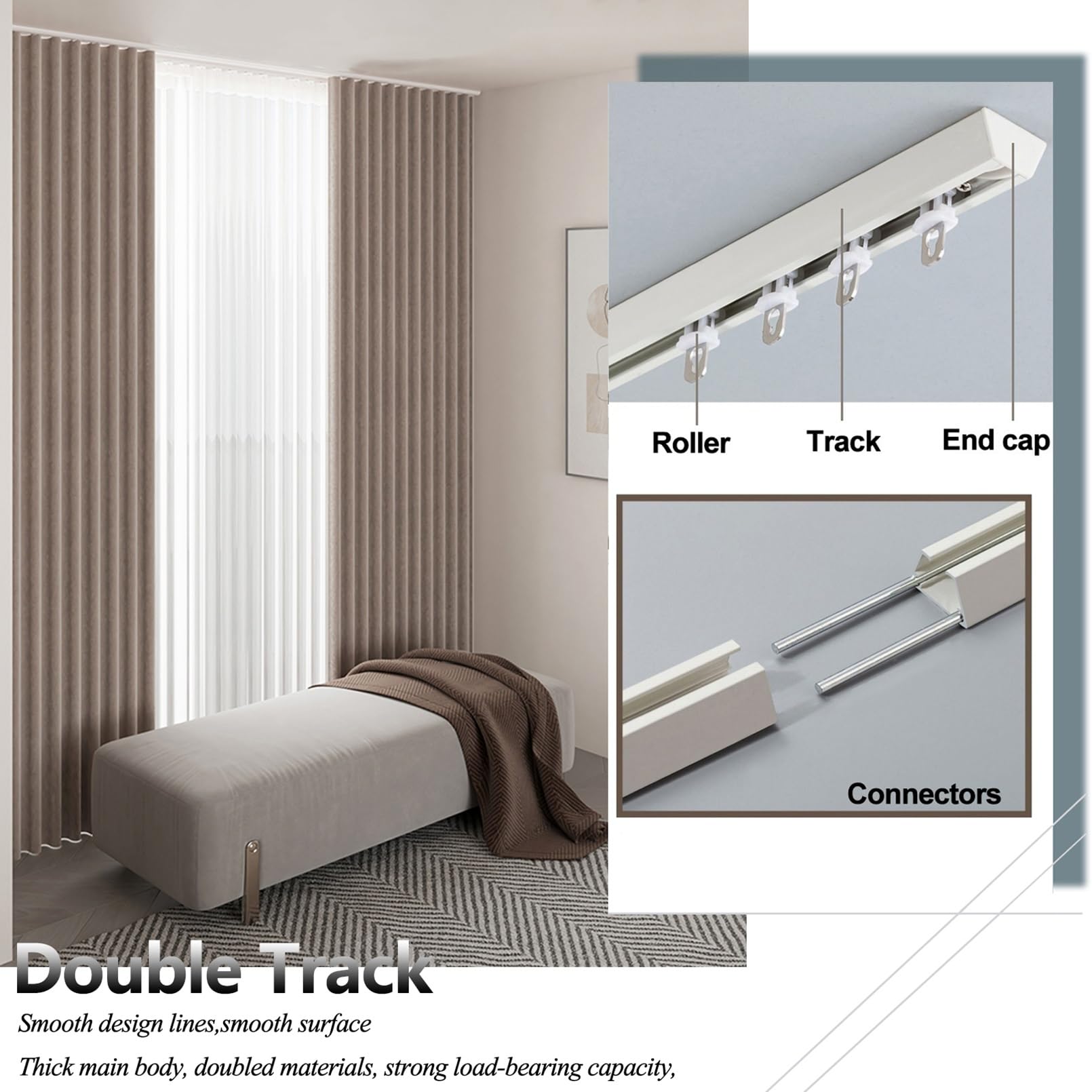 Tringle à rideaux robuste de 1,6 m – Tringle à rideaux industrielle GTH pour bureau, salon et chambre à coucher – Solutions de rideaux et rideaux polyvalents