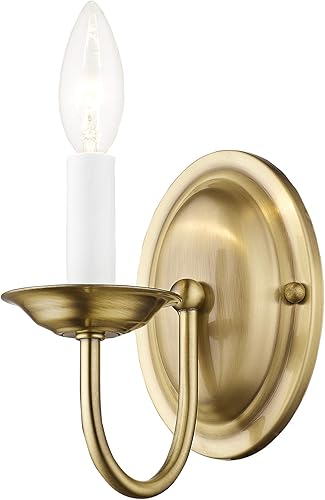 Miniatura 2 de Livex Lighting 4151-01 Aplique de pared sin sombras, latón antiguo, 4.25 pulgadas de ancho x 7 pulgadas de alto