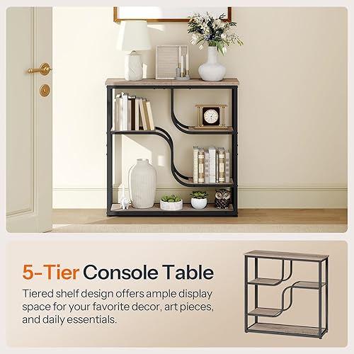 Miniatura 8 de HOOBRO Mesa consola de 29.5 pulgadas, mesa de sofá de 5 niveles, mesa detrás del sofá con estantes de almacenamiento para pasillo, salas de estar,