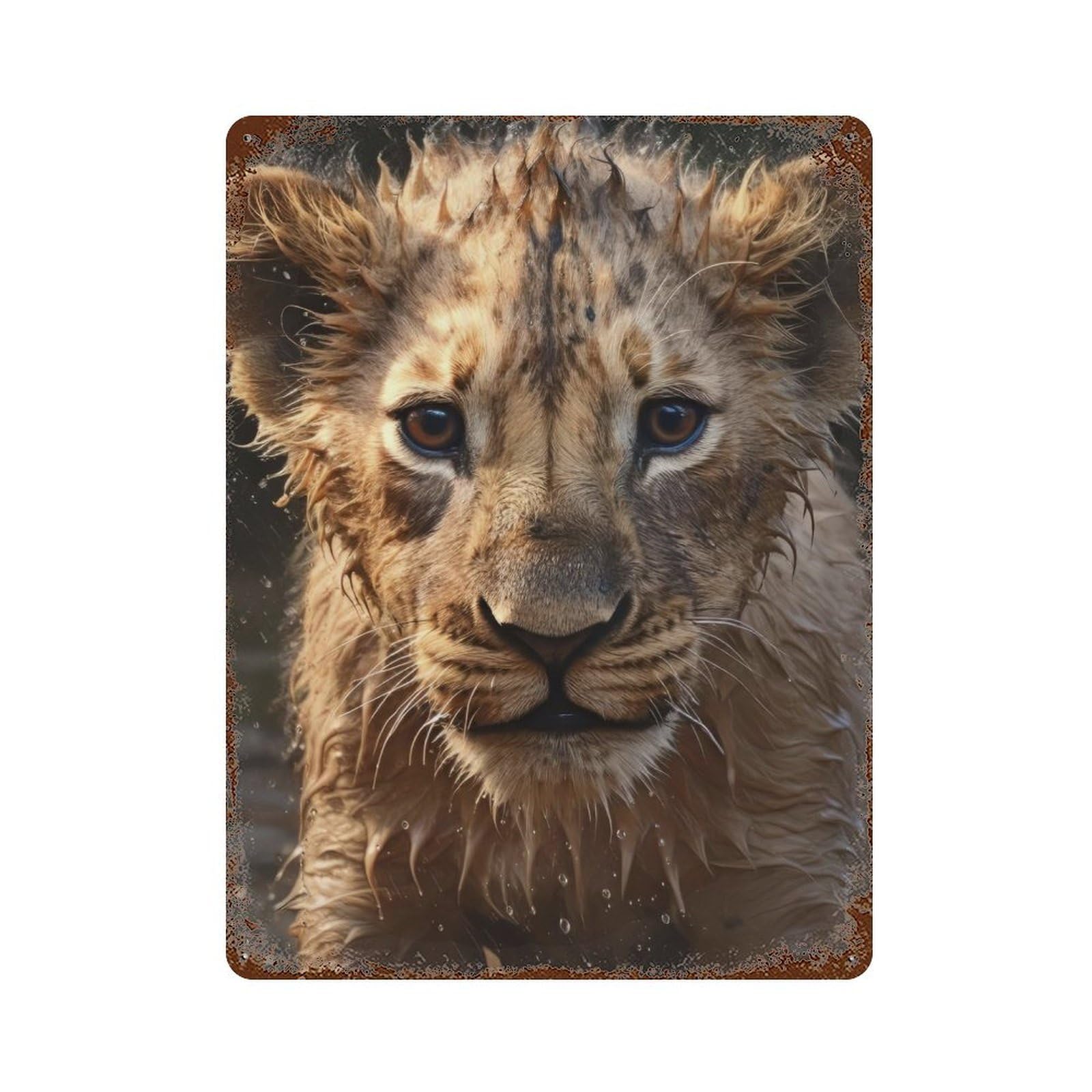 Decorative Tin Sign with Cute Wet Lion Design 15.7"x11.8", for Garage, Bar And Workshop Decor, Farmhouse Wall Decor