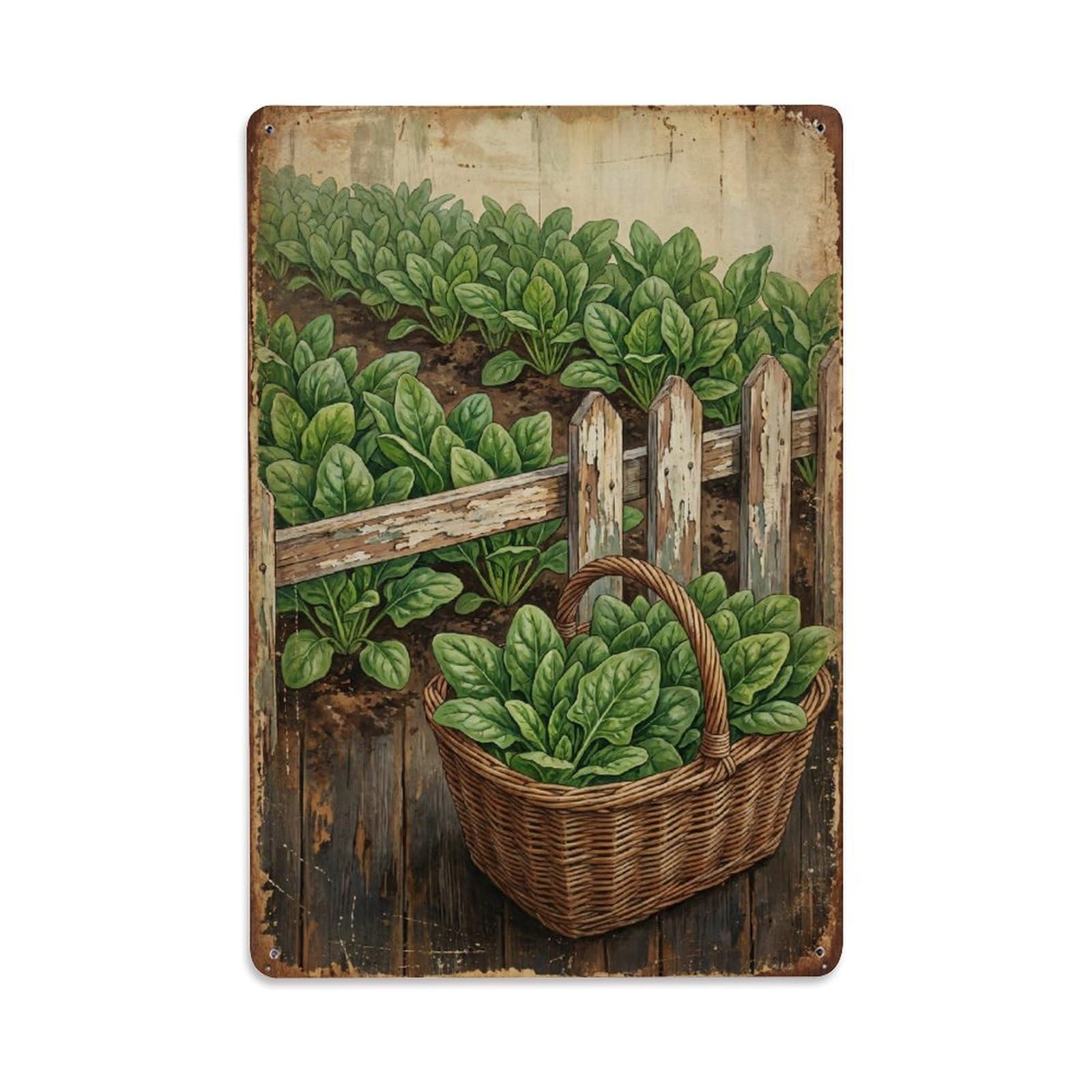 Spinach Garden Green Leafy Vegetable Countryside Farm Vintage Metal Tin Sign Plaque Wall Decor for Cafe, Club, Garden Metal Poster 8x12Inch