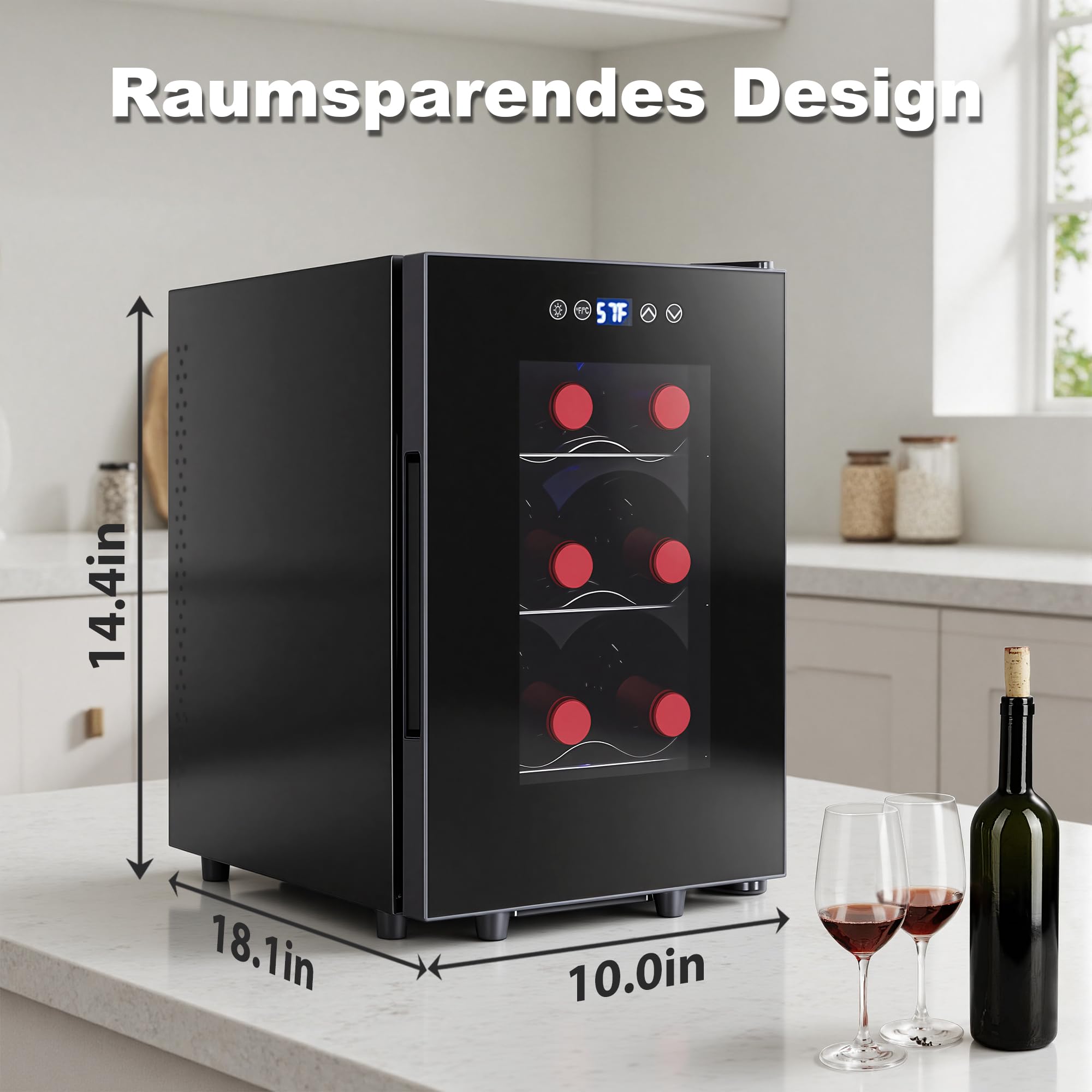 Iceblue Weinkühlschrank 6-Flaschen digitale Temperatursteuerung Schwarz