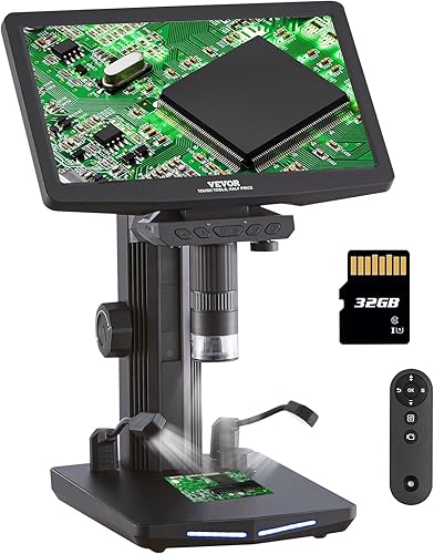 Miniatura 1 de VEVOR Microscopio digital HDMI LCD de 10.1 pulgadas para adultos, microscopio electrónico de soldadura 1300X con pantalla IPS, 8 luces LED, 2 luces