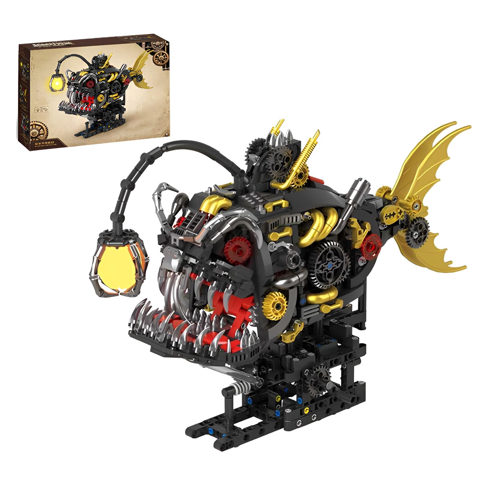 DzirePada Steampunk Mechanical Lantern Fish Building Set, Marine Animals Model Decor Gifts