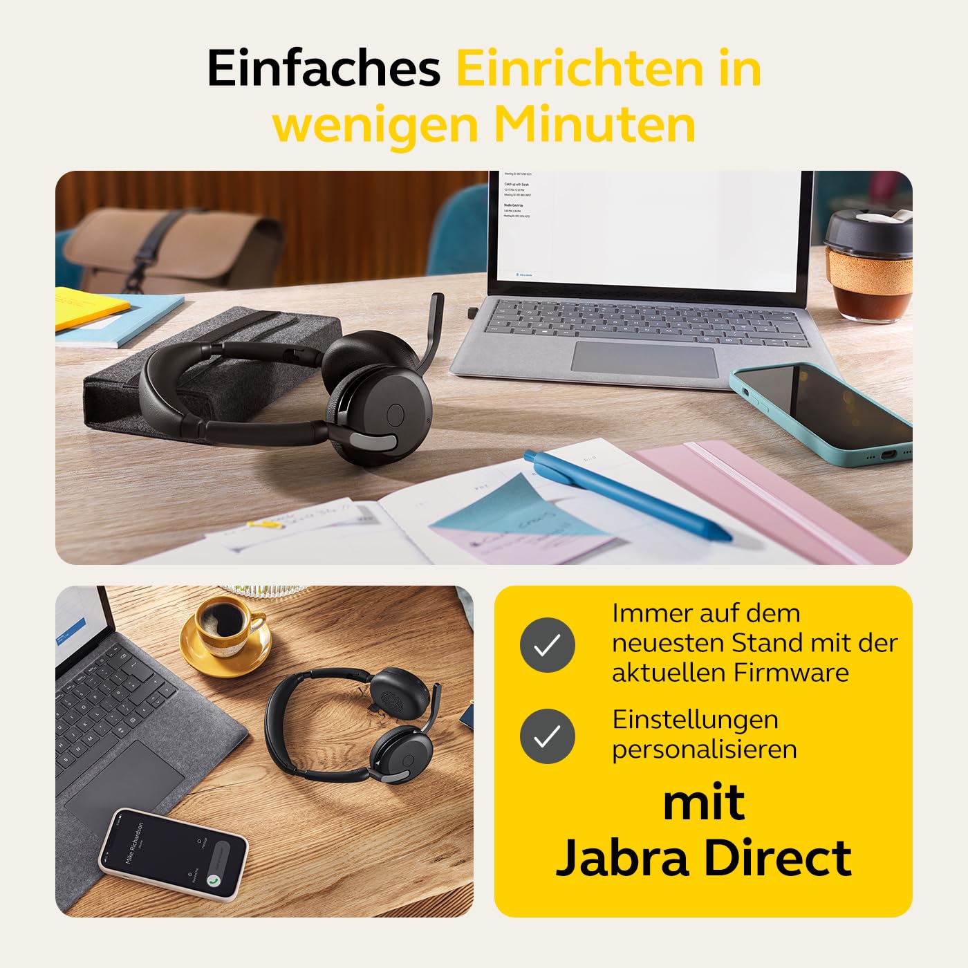 Jabra Evolve2 65 Flex - Stereo-Bluetooth-Headset mit Wireless-Charging-Pad, geräuschunterdrückender Jabra ClearVoice Technologie und hybrider ANC - für MS Teams zertifiziert - Schwarz
