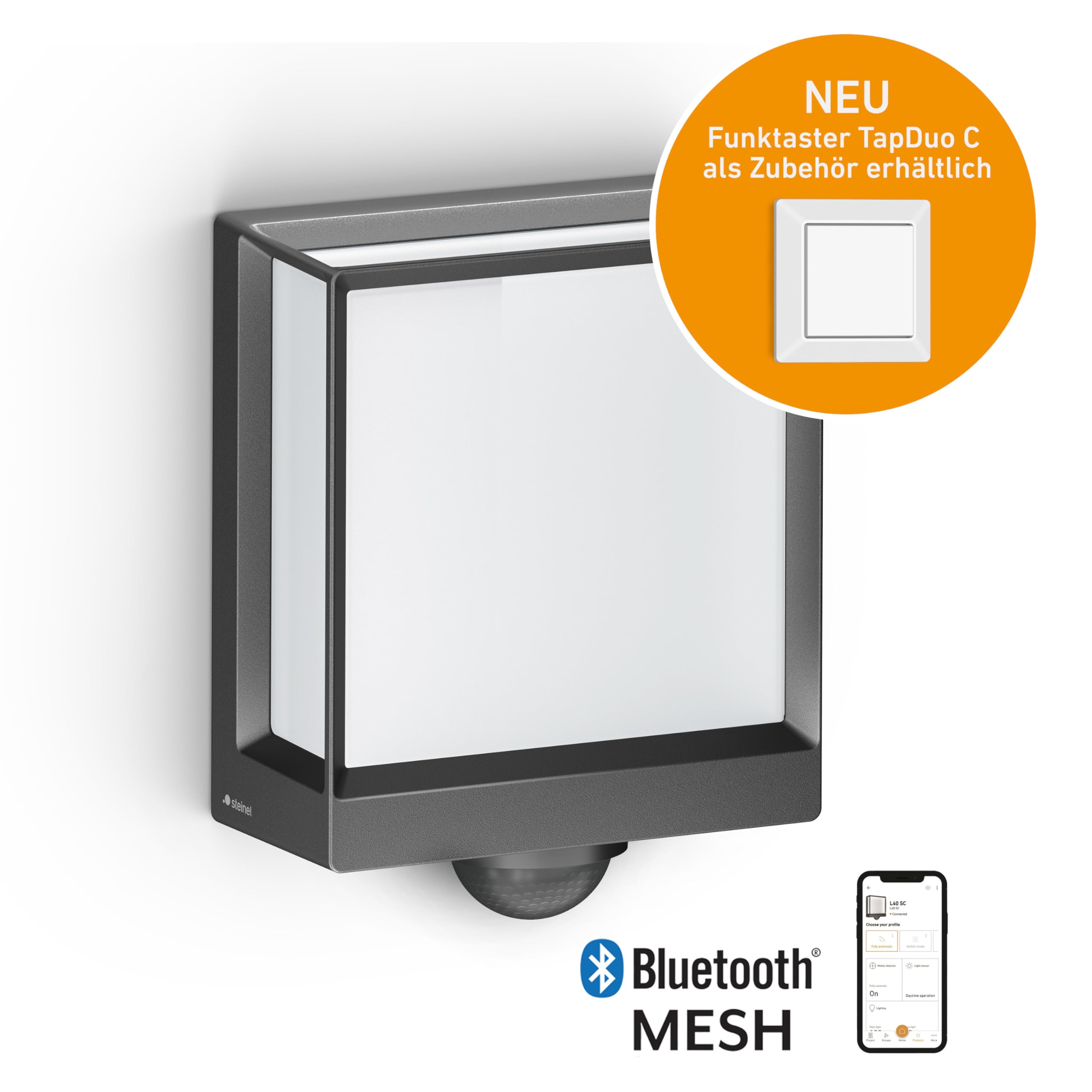 Steinel L 40 SC lampa zewnętrzna LED z czujnikiem ruchu 180°, antracytowy | inteligentna lampa ścienna, Bluetooth Mesh, ściemnianie przez aplikację Connect