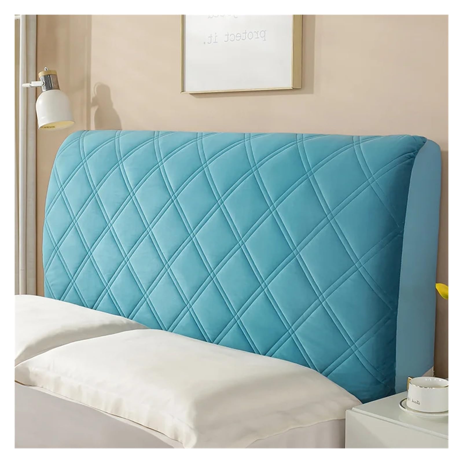 Ayztantine Bed Headboard Cover Bed Head Cover Velvet Thick Bedhead Covers Bed Head Protection Headboard Cover Bedroom Removable Bedside Cover(Blue,W180 x H70cm)