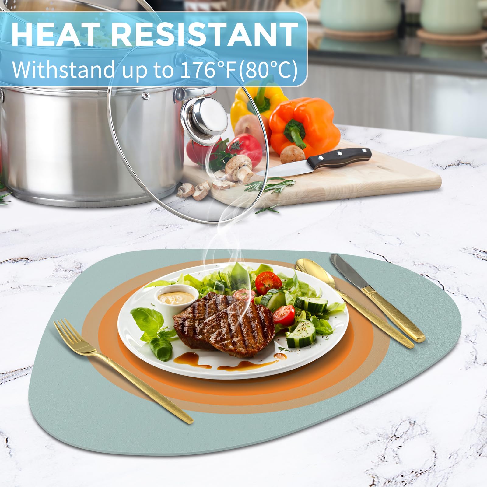 Juego de 6 manteles individuales para mesa de comedor, manteles individuales de cuero resistentes al calor, de doble capa, suaves, impermeables, fáciles de limpiar, para cocina, comedor, mesa