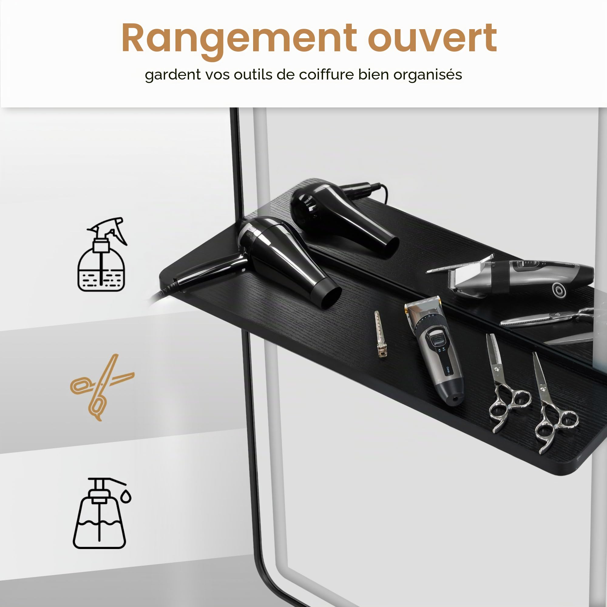Barberpub Miroir Mural avec éclairage, Niveau Complet du Corps avec Cadre en Aluminium, Grand Miroir avec Interrupteur Tactile, 3 Couleurs légères dimmables, 17x65x177 cm, J6271 (Noir)
