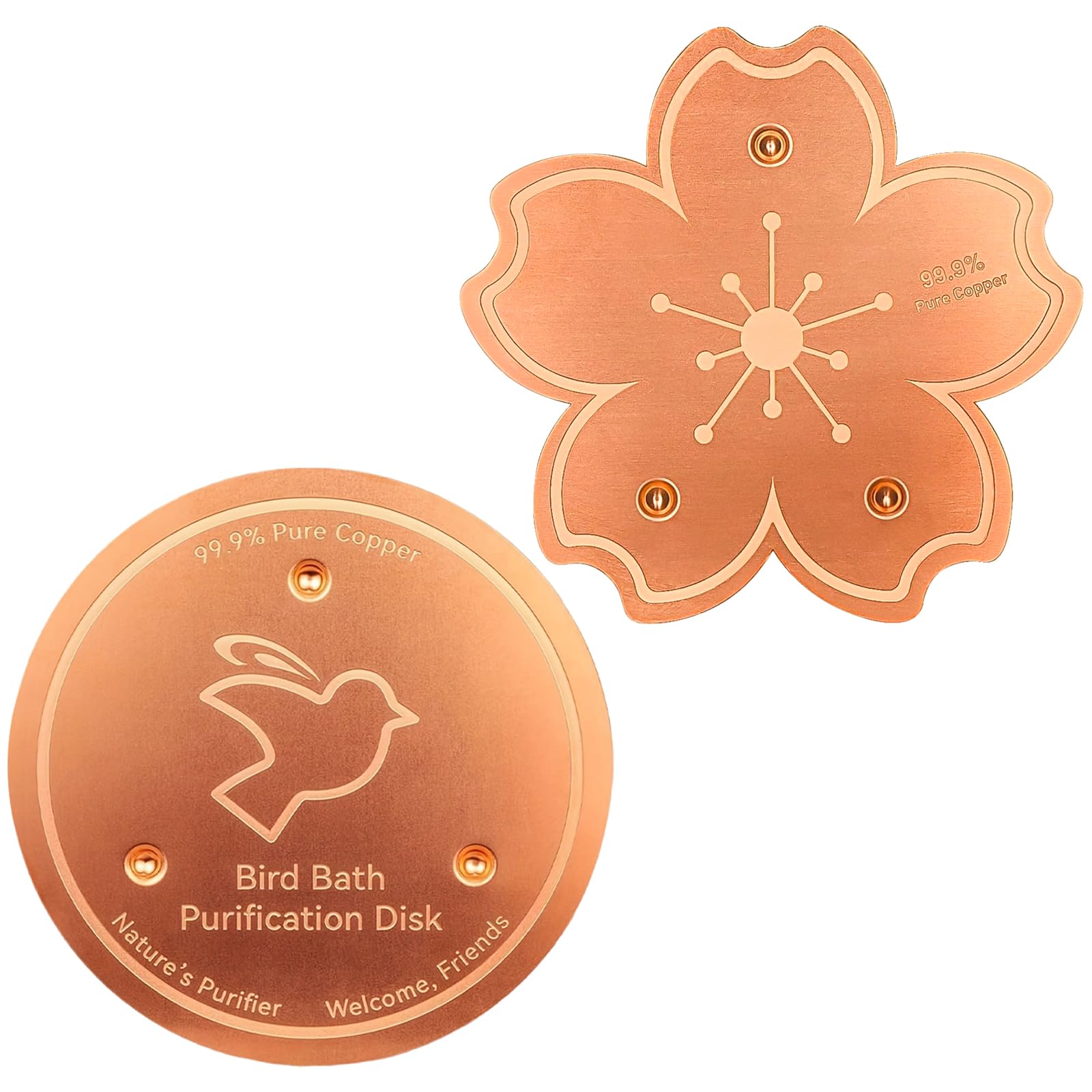 2 Pcs Copper Disc for Bird Bath, Copper Disc, Bird Bath Copper Disk, Copper Bird Bath Disc, Bird Bath Purification Disk, Copper Plate for Bird Bath, Two Copper Discs with Floral and Bird Designs