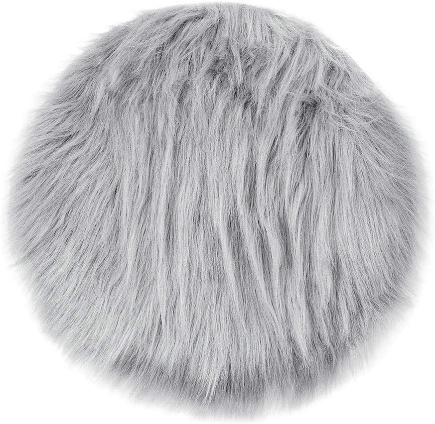 Grey Faux Fur Sheepskin Rug Faux Fleece Chair Cover Seat Pad Soft Fluffy Shaggy Area Rugs (Round diameter 80CM, Grey)
