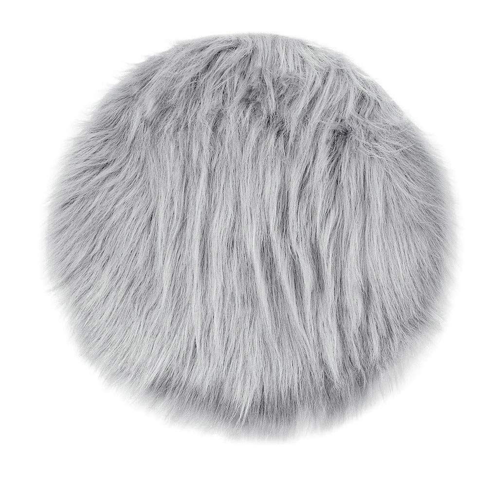 Grey Faux Fur Sheepskin Rug Faux Fleece Chair Cover Seat Pad Soft Fluffy Shaggy Area Rugs (Round diameter 80CM, Grey)
