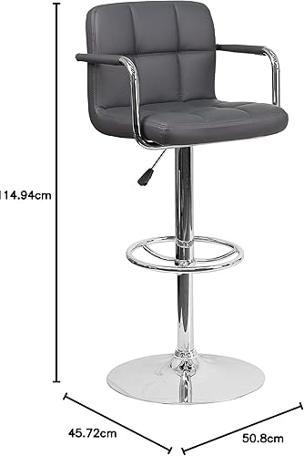 Miniatura 101 de Flash Furniture Taburete de bar de altura ajustable de vinilo acolchado gris contemporáneo con brazos y base cromada Gris,Marrón,Negro