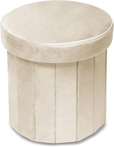Miniatura 14 de Phantoscope Otomana de almacenamiento redonda de 15 pulgadas, cajas de almacenamiento plegables de terciopelo, reposapiés, caja de juguetes otomana,