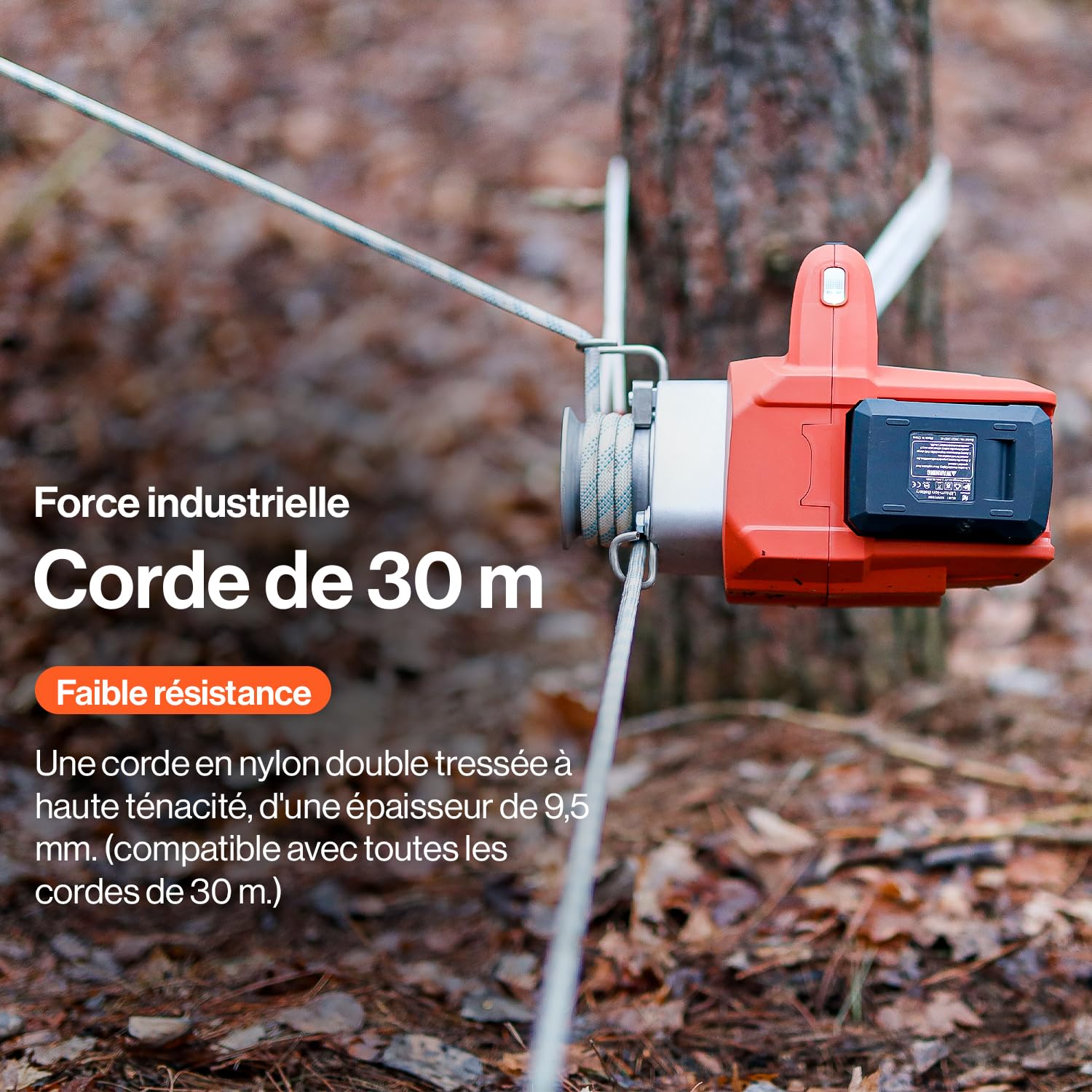 SuperHandy Treuil électrique portable Moteur sans balais alimenté par batterie Li-Ion 454kg-908kg Force de traction maximale pour la sylviculture, la chasse(corde à faible allongement incluse)