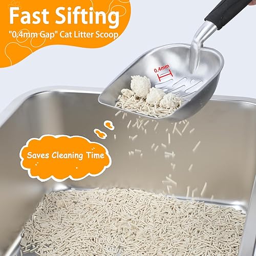 Miniatura 5 de Rypet Juego de 2 cajas de arena de acero inoxidable, bandeja de arena de metal a prueba de óxido, caja de arena duradera para gatitos con 2 cucharas