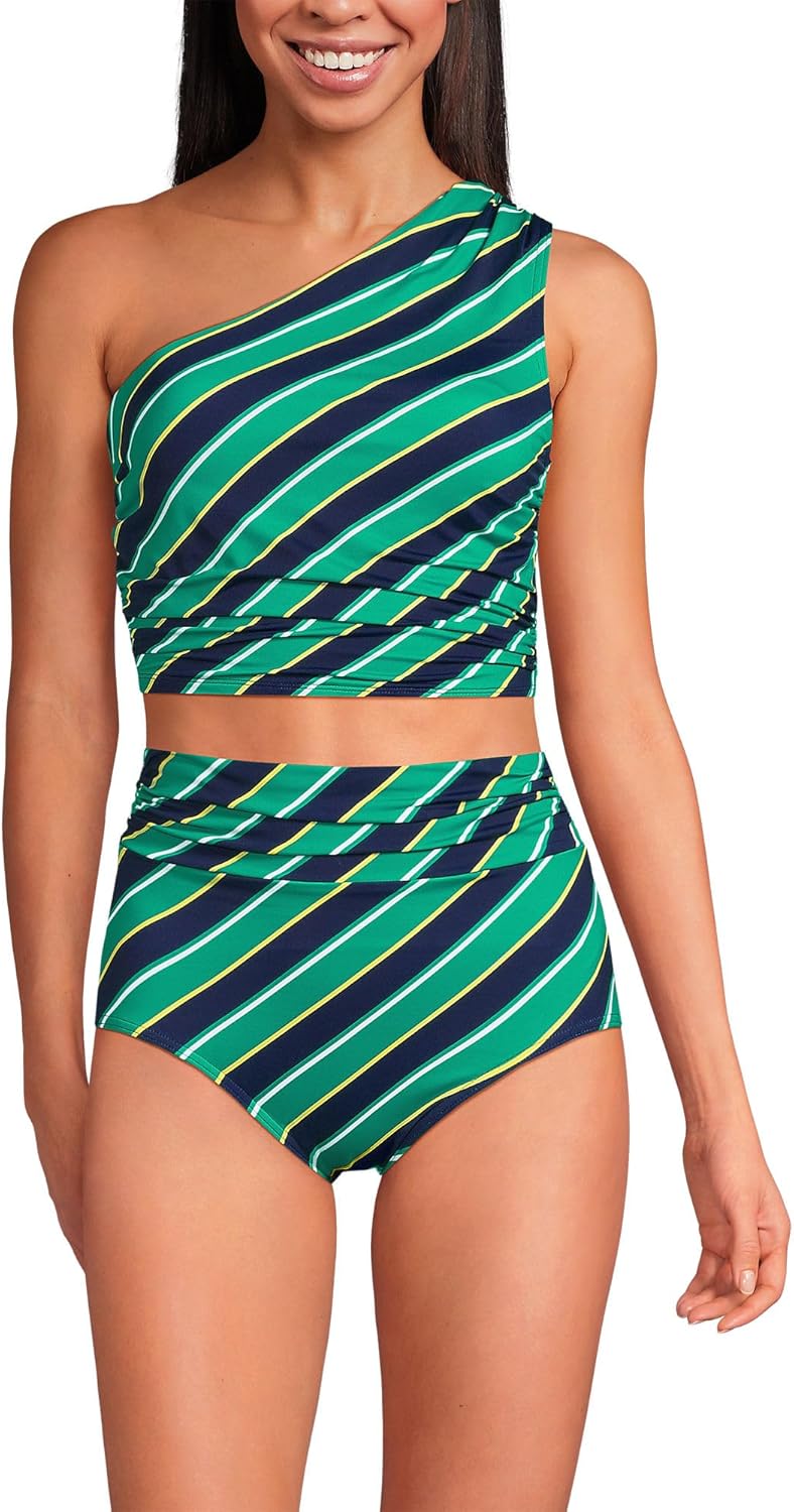 Lands' End Women's Ruched One Shoulder Midkini Swimsuit Top