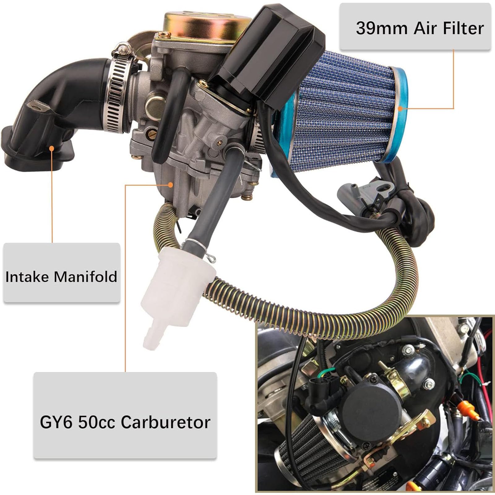 Kompatibel mit 50CC Vergaser 4 Takt GY6 Hochleistungs 139QMB Vergaser für 49cc 50cc Scooter Moped PD18J Vergasermotor