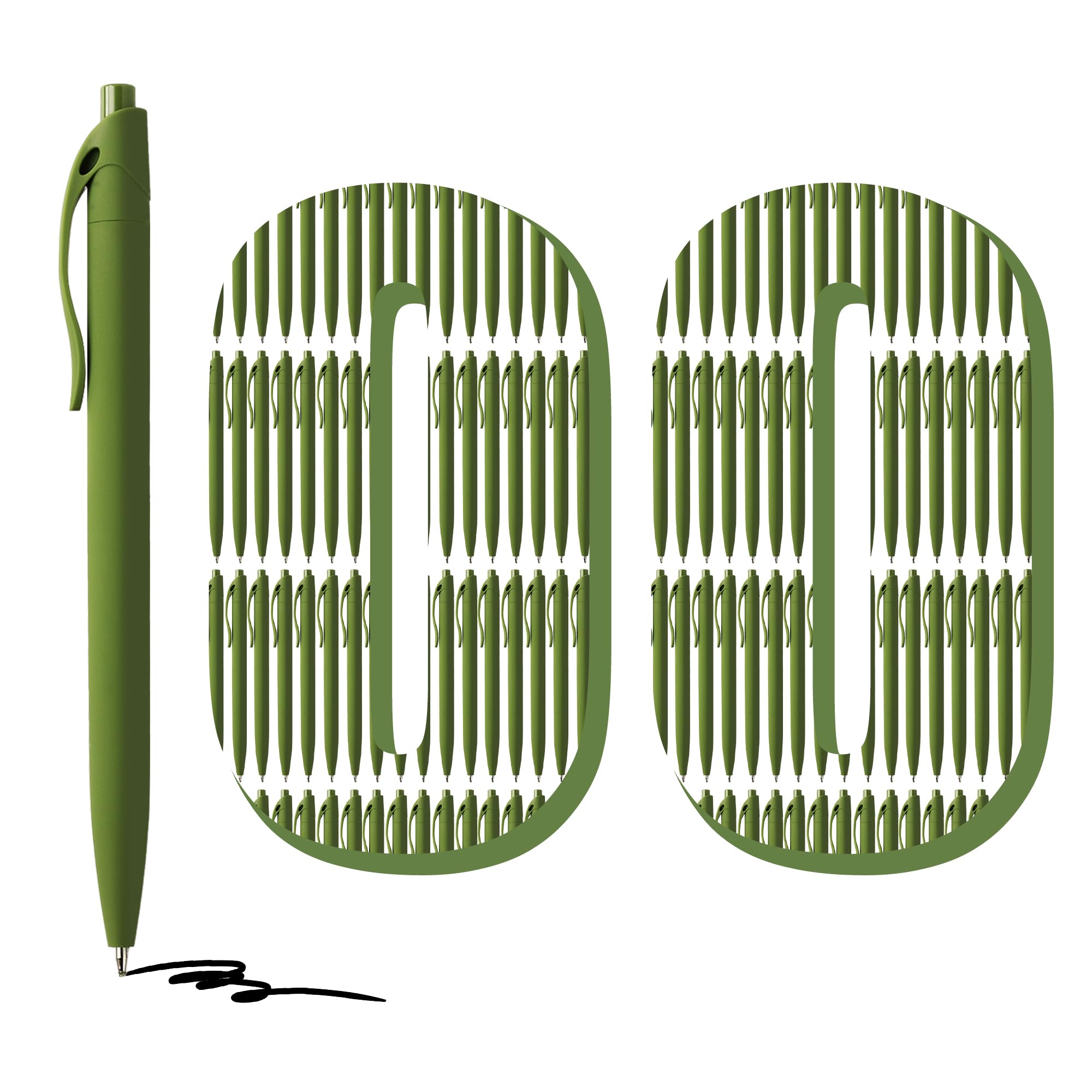 deegtran Confezione da 100 penne a scatto senza sbavature, colore verde salvia, penne a sfera retrattili all'ingrosso, punta media, inchiostro liscio, inchiostro nero da 1 mm