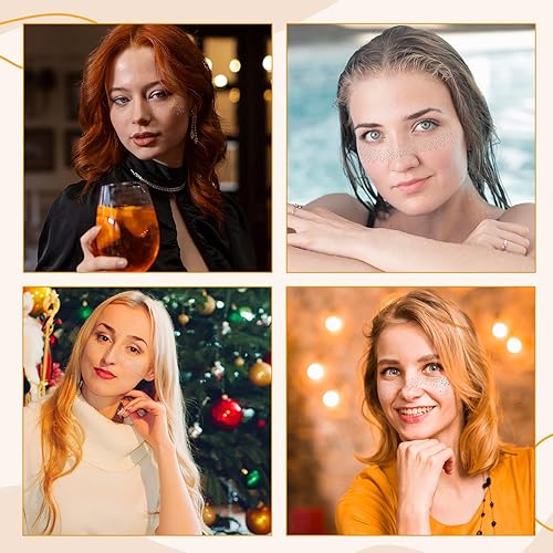 12 Pcs Glitter Freckles Face Tattoo, Silver Face Glitter Sparkle Freckles Waterproof Long Lasting Freckle Tattoo Makeup Patches for Women(Silver)(Silver)