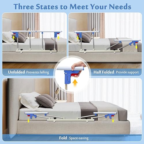 Miniatura 3 de Mybow Rieles de cama para adultos mayores, rieles de asistencia de seguridad para personas mayores, rieles de cama plegables para hospital,