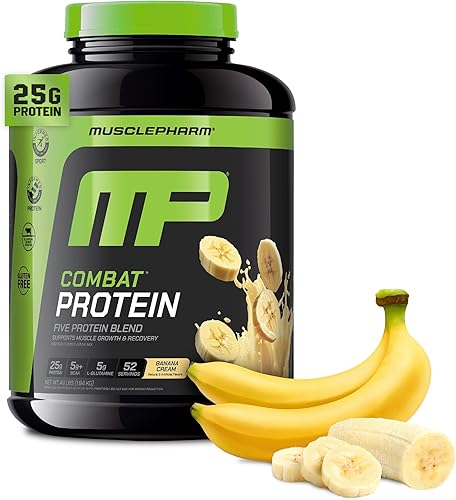 Miniatura 10 de MusclePharm Combat Proteína en polvo mezcla de 5 proteínas leche de chocolate 41 libras 52 porciones Leche de chocolate, Vainilla