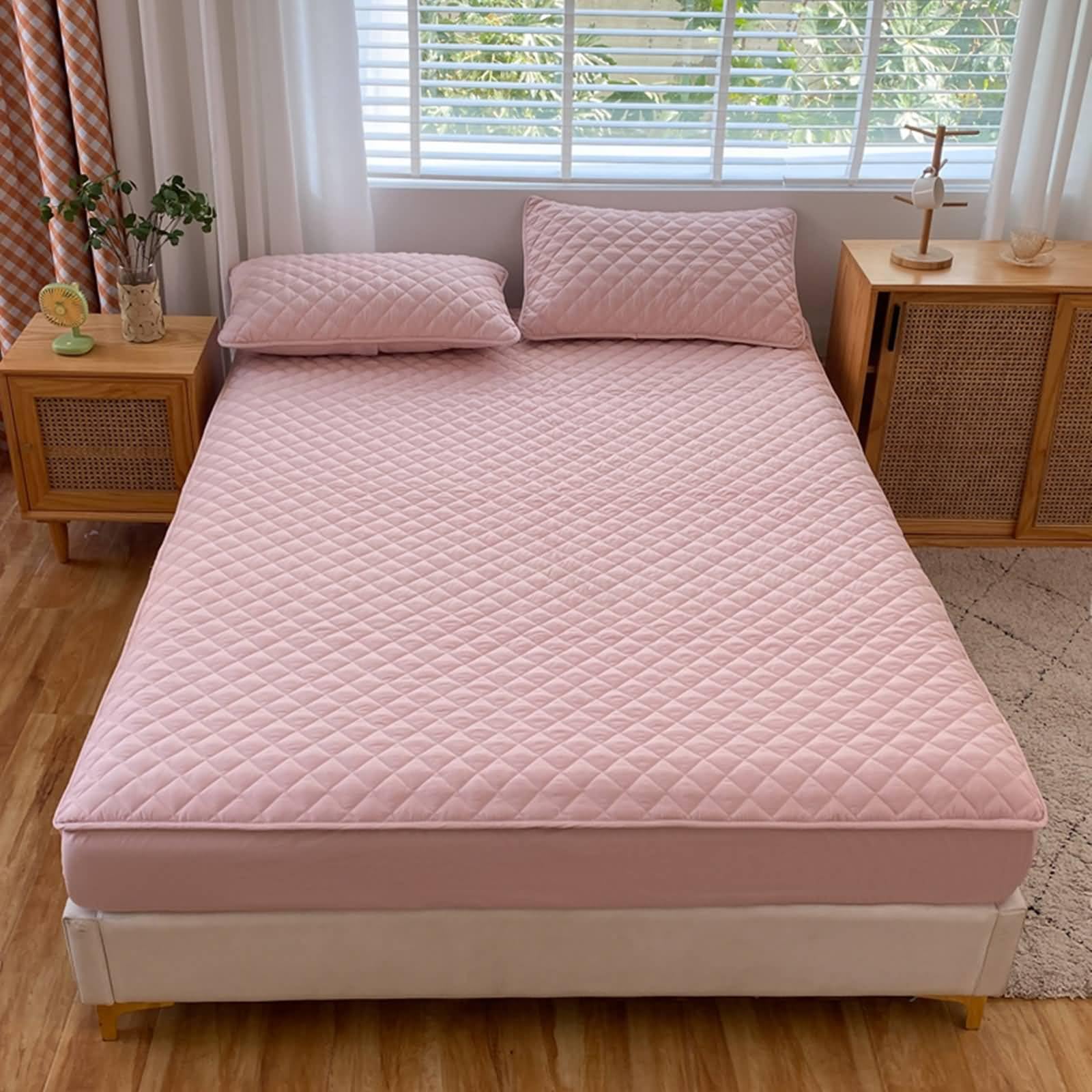Spannbettlaken 180 x 200cm Einfarbig mit Gitterstruktur Spannbetttücher Elastisch Bettlaken Weich und Knitterfrei, Bequem, Rosa