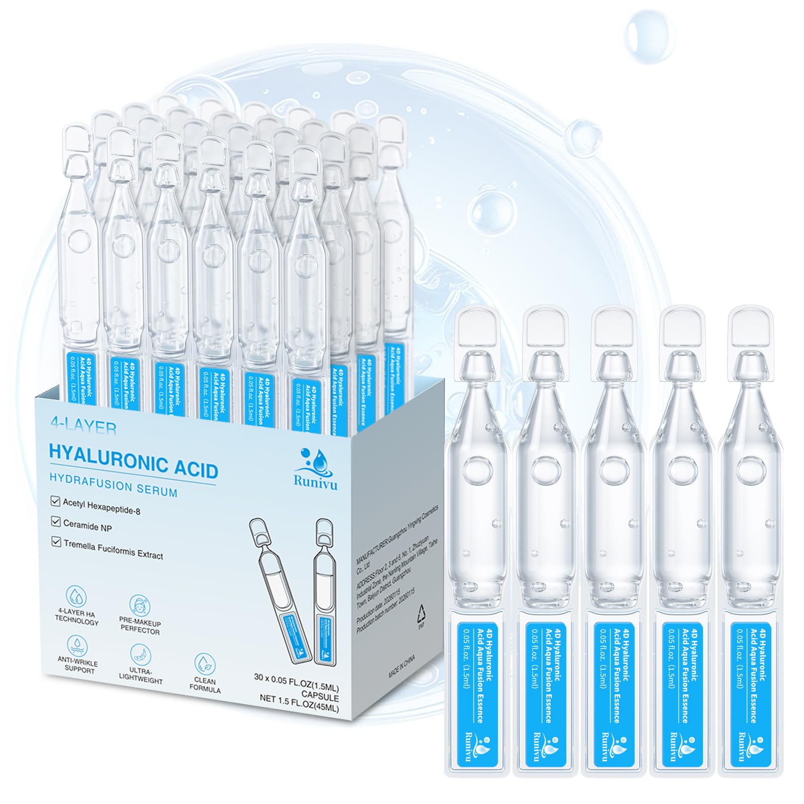 3% 4D Hyaluronic Acid Serum for Face, 30 Single-Use Vials