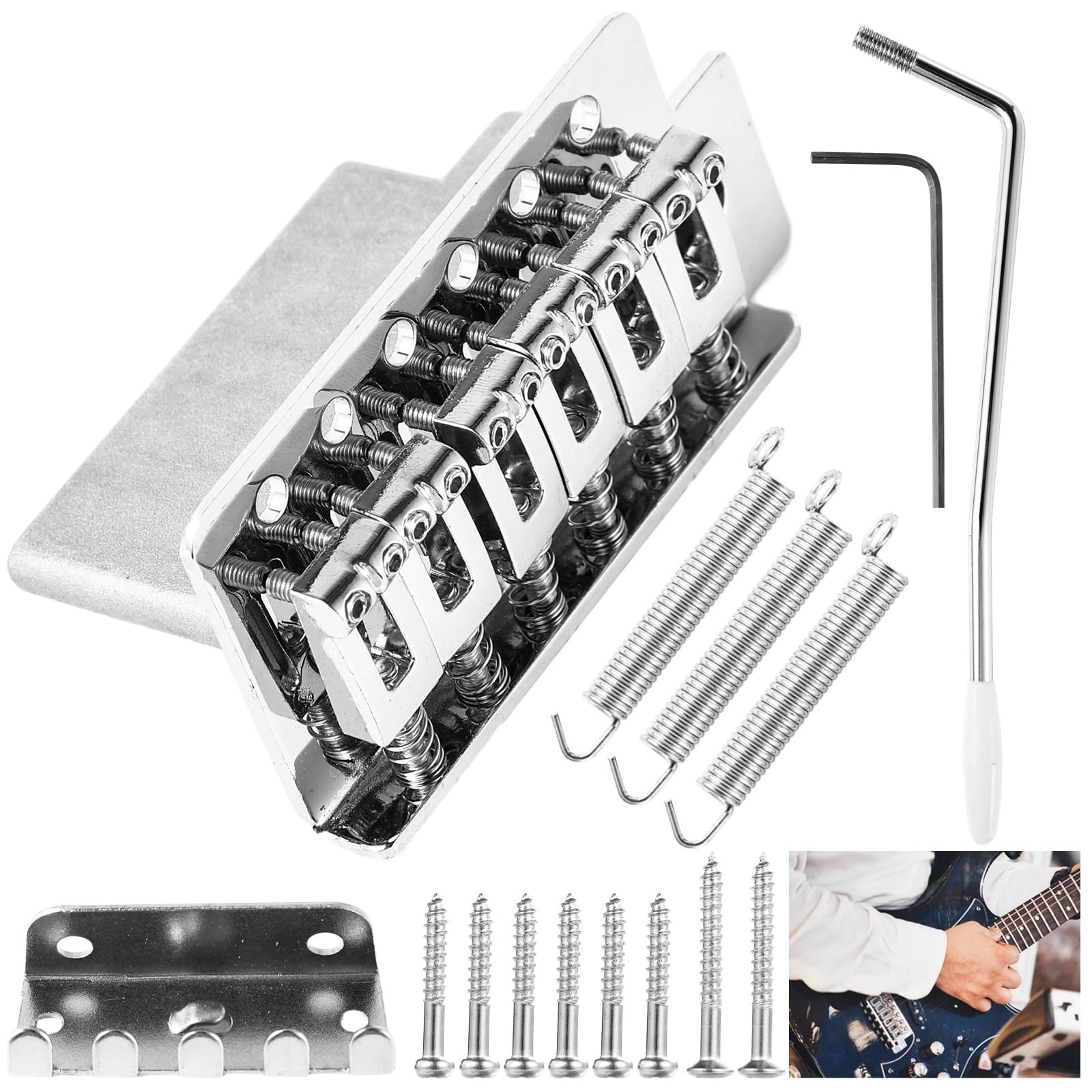 Wilkinson M Series 52.5mm (2-1/16 inch) 6-Screw Vintage Guitar Tremolo Bridge with 36mm Block for Squier/Mexico Fender Strat Style Electric Guitar, Silver