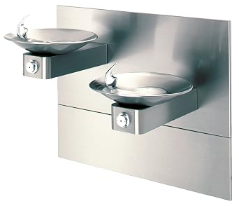 Haws 1011MS Dual Satin Finish 18 Gauge 304 Stainless Steel "Hi-Lo" Barrier-Free Wall Mounted Drinking Fountain with Swirl Bowl and Access Panel