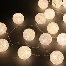 DOTBUY Guirlande lumineuse LED, Intérieur Pile Lumiere Décoration Chambre Enfant Boules Coton Batterie Chaîne Pour Maison Valentin Noël Fêtes Mariage (1.8m / 10 Boule lumière, White)