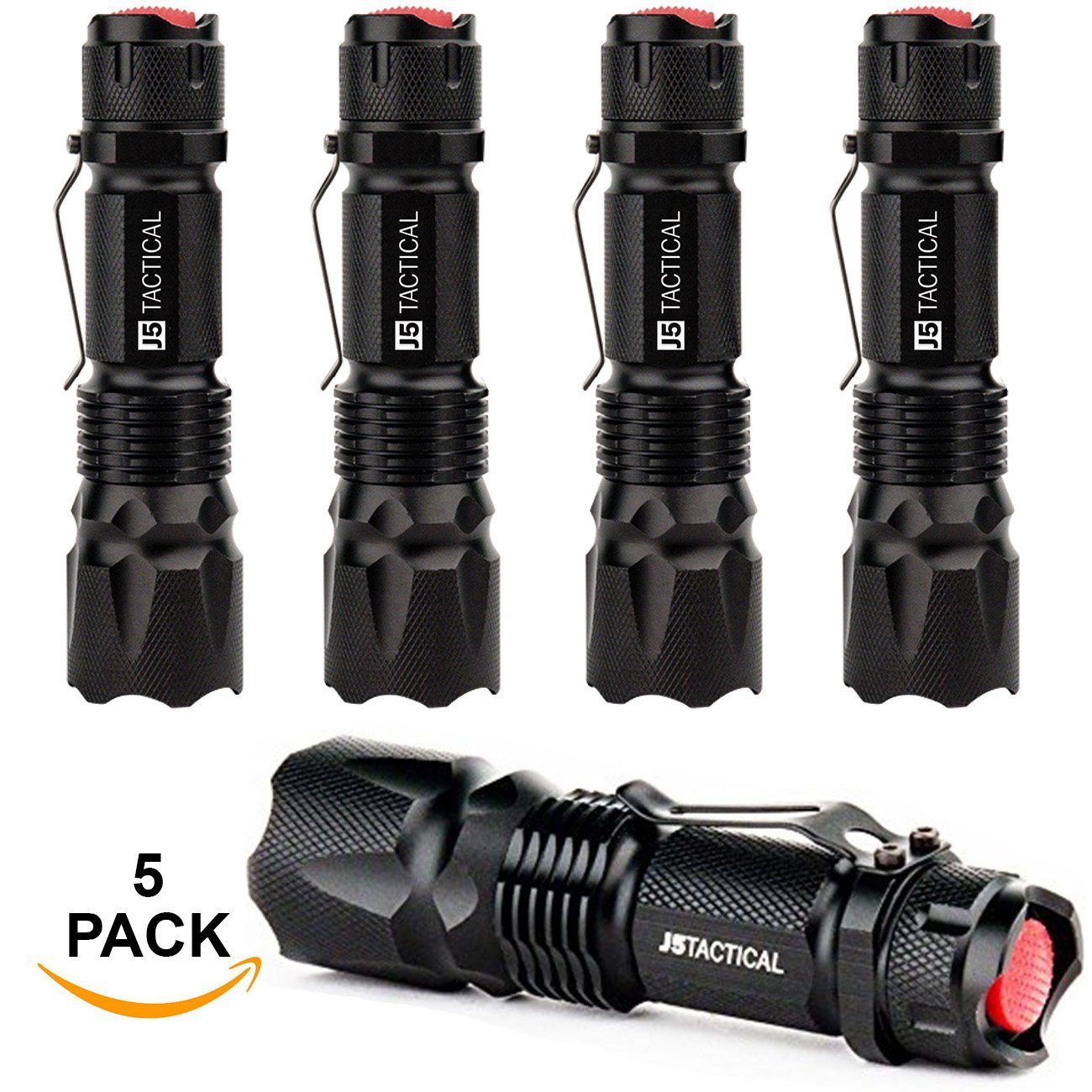 J5 Tactical V1Pro Flashlight (5 Pack) The Original 300 Lumen Ultra
