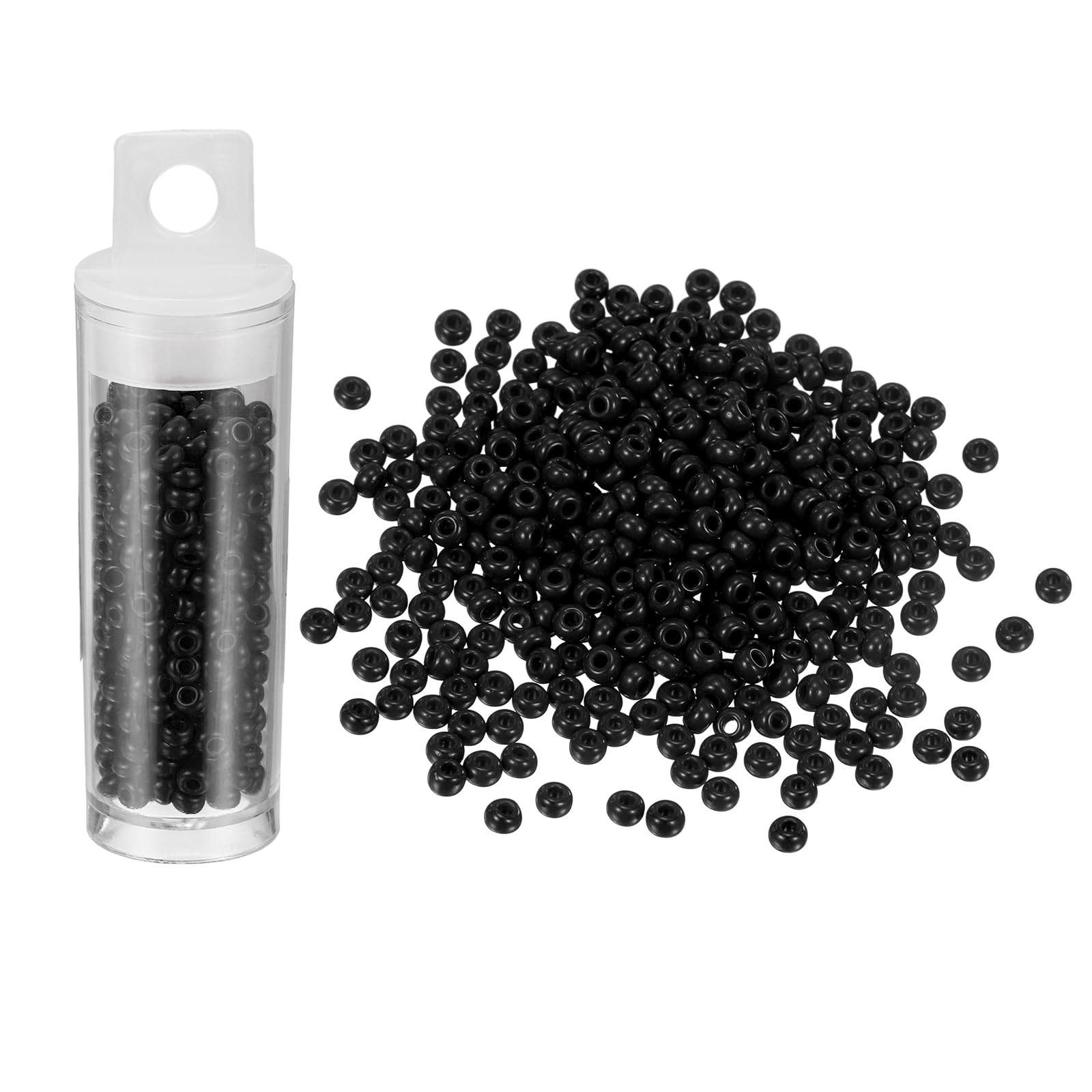 sourcing map 360 Pcs Glass Seed Beads Bulk, 3mm Mini Loose Glass Bugle Beads for DIY Earrings, Necklaces, Bracelets, Jewelry Making, Bright Black