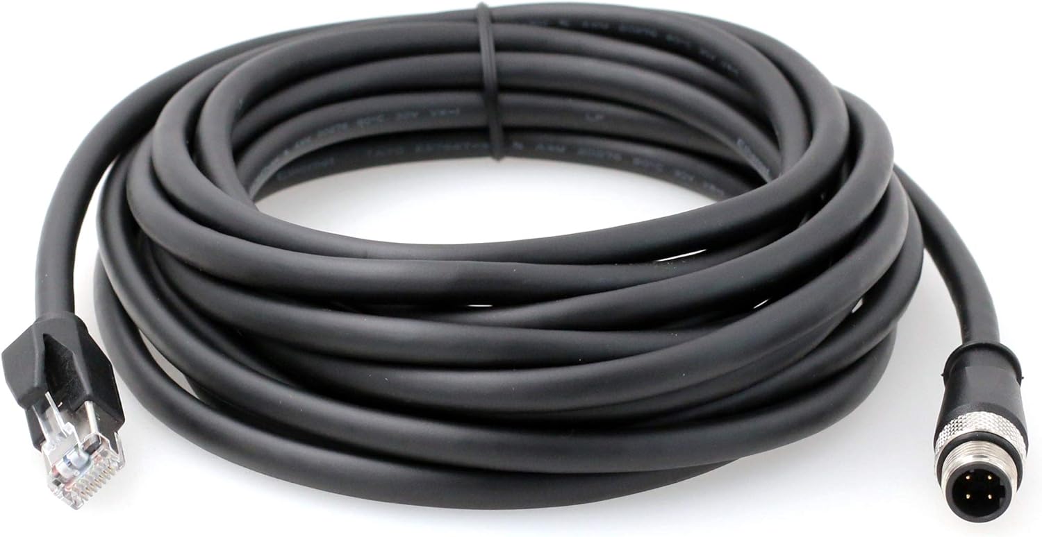 HangTon Sensor Ethernet Cable for Keyence SR2000 Barcode Reader Industrial Automation Fieldbus, M12 D-Code 4 Pin to RJ45 Cat6 Network 5M