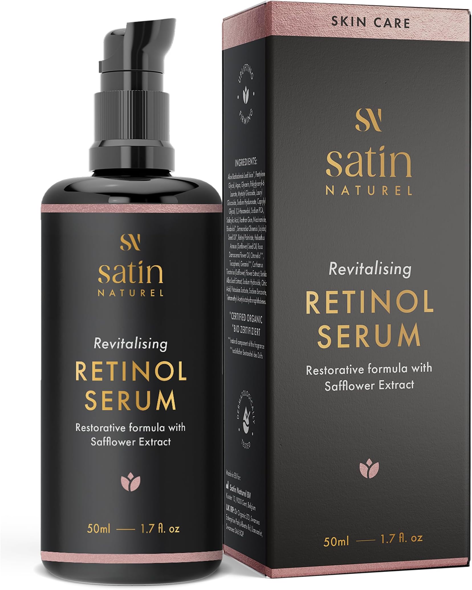 Satin Naturel Retinol Serum 50ml โ Retinol Face Treatment with Hyaluronic Acid, Niacinamide & Salicylic Acid โ Anti-Ageing & Blemish Skincare โ Evening Face Serum for Smoother Skin